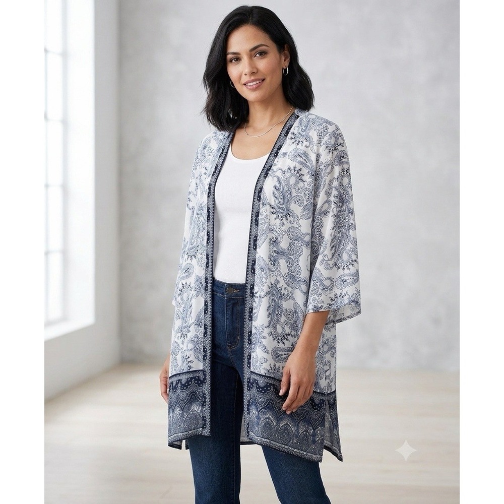 Cathernes Womens Boho Paisley Print Open Front Cardigan Kimono  Sz 1X Sz 18-20W